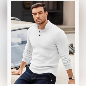 COOFANDY Mens Pullover Long Sleeve Knit Quarter Button Sweater-SIZE 3XL